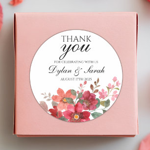 Thank You Wedding Favor Red Floral Classic Round Sticker