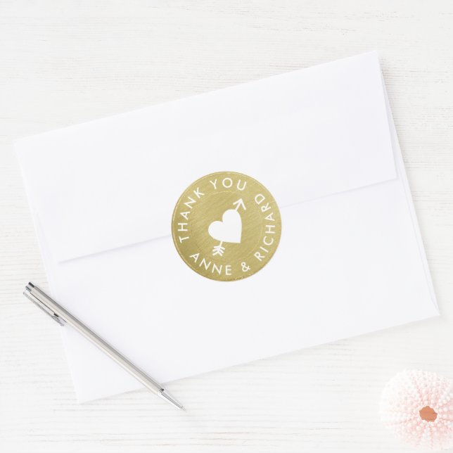 thank you . wedding favors, faux gold classic round sticker (Envelope)