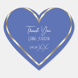 Thank You Wedding Favour Blue Golden Heart  Sticker