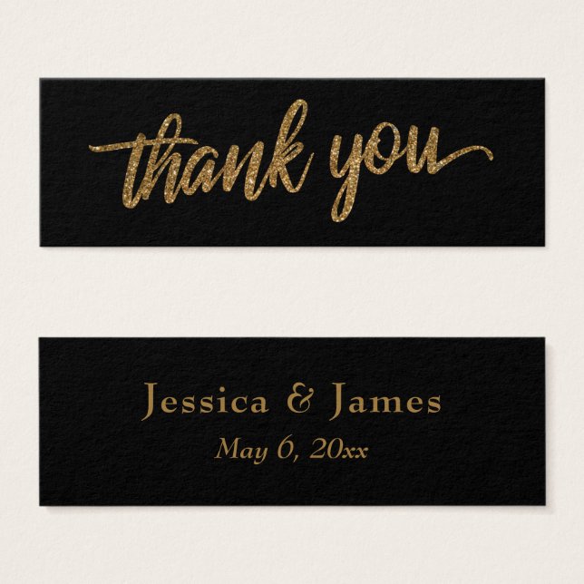 Thank You Wedding Favour, Faux Gold Glitter Script (Front & Back)