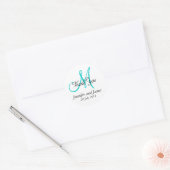 Thank You Wedding Favour Stickers Monogram Aqua (Envelope)