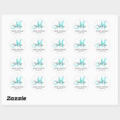 Thank You Wedding Favour Stickers Monogram Aqua (Sheet)