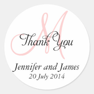 Thank You Wedding Favour Stickers Monogram Pink