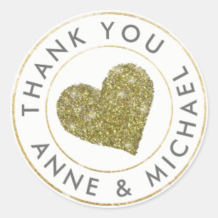 thank you / wedding favour with gold heart classic round sticker