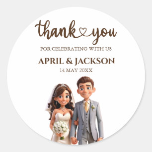 Thank You Wedding favours Couple Ilustration Classic Round Sticker