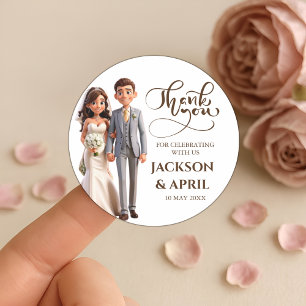 Thank You Wedding favours Couple Ilustration Classic Round Sticker