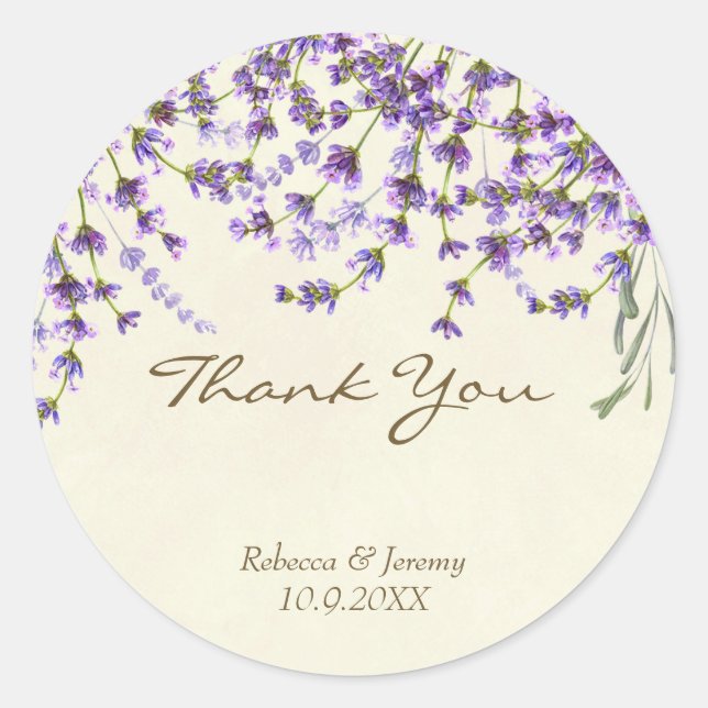 thank you wedding favours stickers lavender (Front)