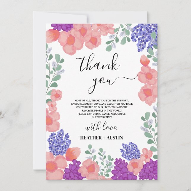 Thank you Wedding Flowers Watercolor   Invitation (Front)