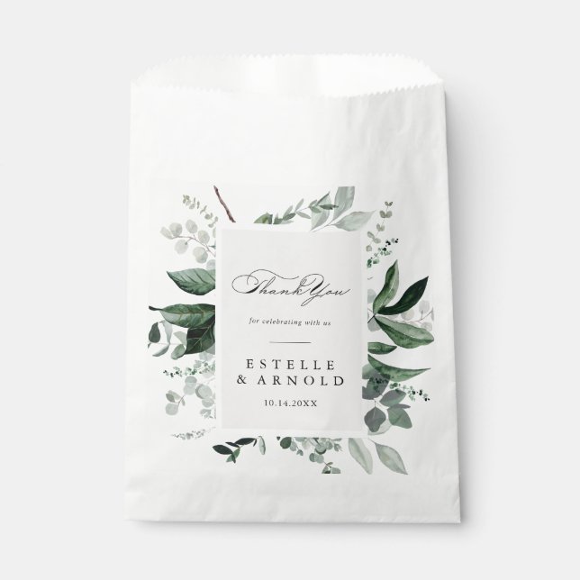 Thank You Wedding Geometric Calligraphy Greenery Favour Bag (Front)