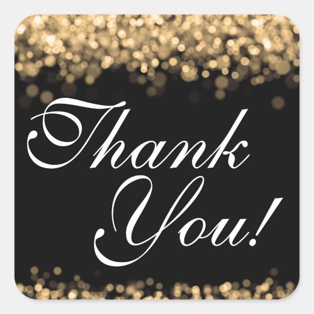 Thank You Wedding Gold Lights Square Sticker (Front)