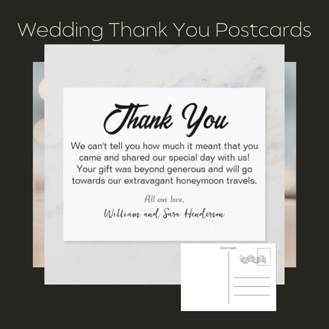 Thank You_Wedding guests Thank You Postcards (Simple Wedding Ty Postcards)