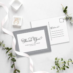 Thank You Wedding Modern Calligraphy Grey Stylish Postcard