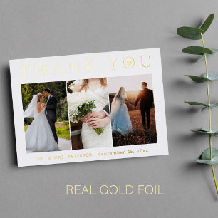 Thank you wedding modern photo gold foil card