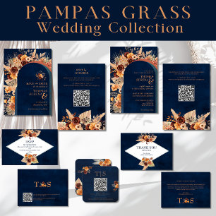 Thank You Wedding Pampas Grass Navy Blue Autumn Card