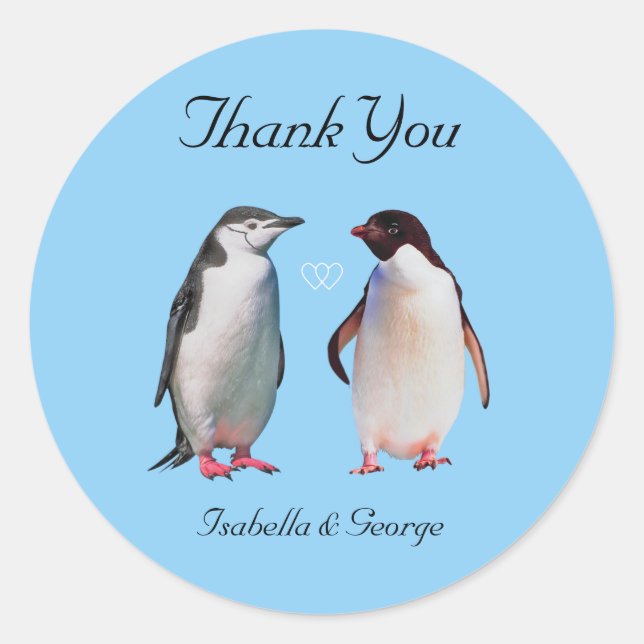 Thank You Wedding & Penguin Couple Classic Round Sticker (Front)