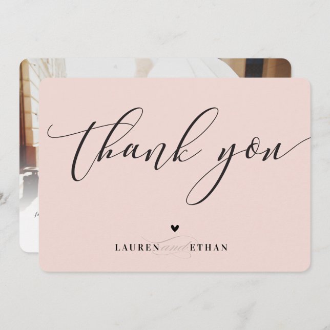 THANK YOU wedding photo elegant blush pink black Invitation (Front/Back)