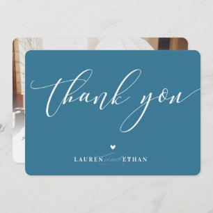 THANK YOU wedding photo elegant calligraphy denim Invitation