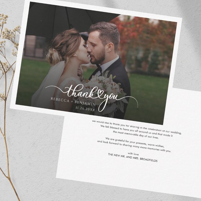 Thank You Wedding Photo Elegant Card (Wedding Photo Thank You Guests Notecard)