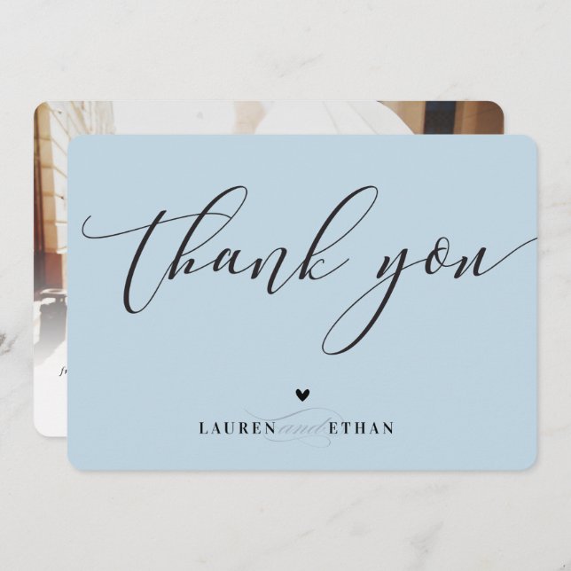 THANK YOU wedding photo elegant chic duck egg blue Invitation (Front/Back)
