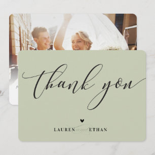 THANK YOU wedding photo elegant matcha sage green Invitation
