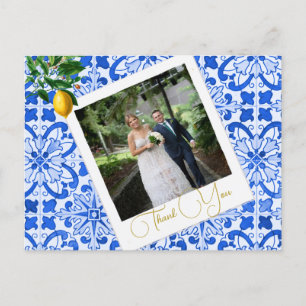 Thank You Wedding Photo Lemon Blue Tile Elegant Postcard