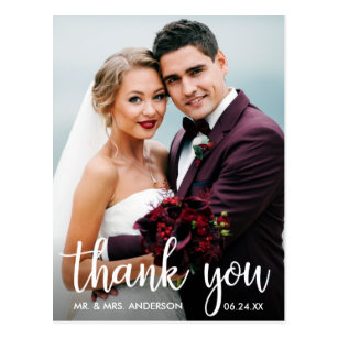 Thank You Wedding Photo Modern Script Postcard