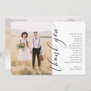 THANK YOU wedding photo modern side calligraphy Invitation