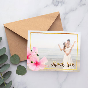 Thank You wedding photo pink floral Postcard