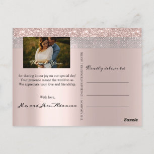 Thank You Wedding Photo Silver Grey Rose Gold Postcard
