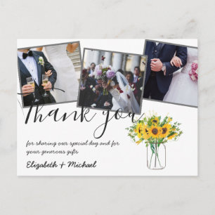 Thank You Wedding Photos Overlay Text Sunflowers Postcard