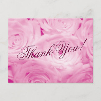 Thank you wedding postcards with pink rose flowers