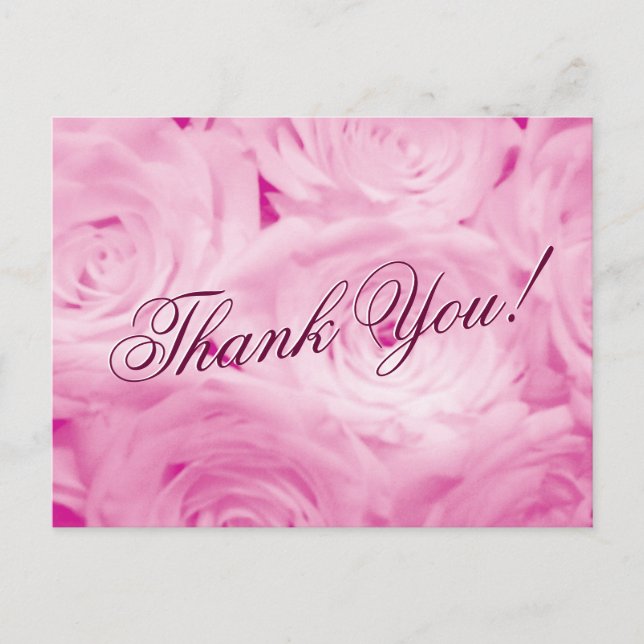Thank you wedding postcards with pink rose flowers (Front)