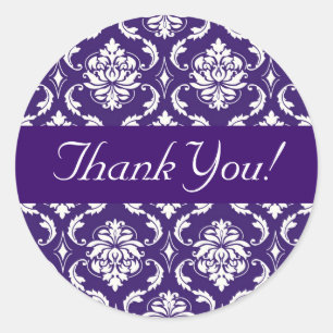 Thank You Wedding Purple Damask Sticker