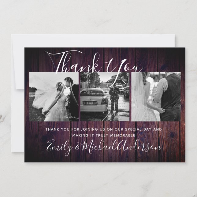 Thank You Wedding PURPLE Rustic PHOTO Collage (Front)