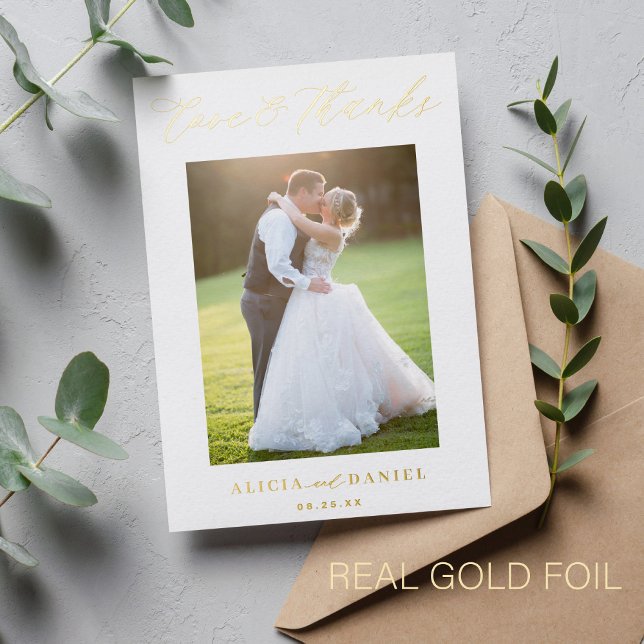 Thank you wedding real foil elegant 2 photo card (You can choose the color of the FOIL: GOLD, ROSE GOLD or SILVER)