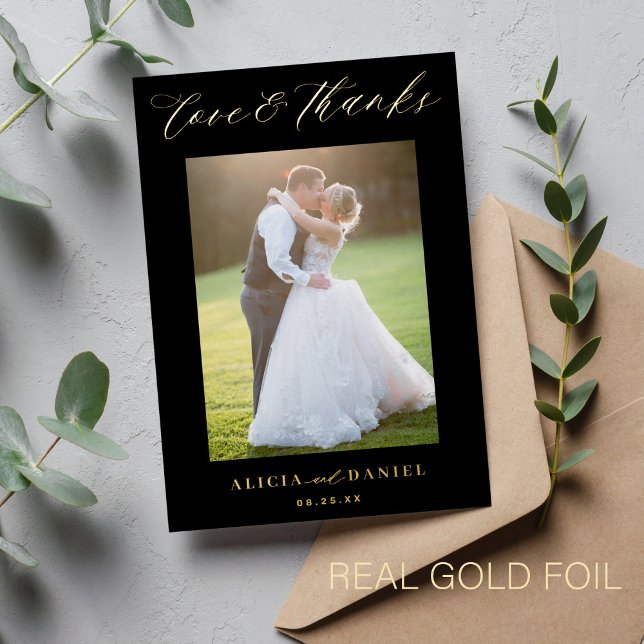 Thank you wedding real foil elegant 2 photo card (You can choose the color of the FOIL: GOLD, SILVER or ROSE GOLD)