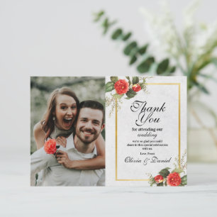 Thank You Wedding Red Gold Festive Christmas Card