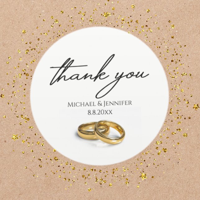 Thank you, wedding rings, custom classic round sticker (Creator Uploaded)