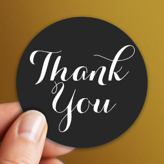 Thank You Wedding Script - black and white Classic Round Sticker