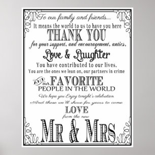 Thank you wedding sign Black & White
