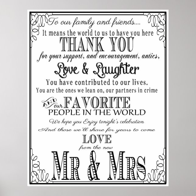 Thank you wedding sign Black & White (Front)