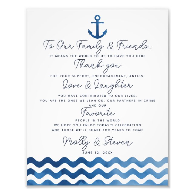 Thank you wedding sign customised navy (Front)