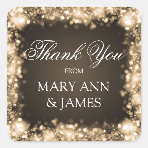Thank You Wedding Sparkling Lights Gold Square Sticker