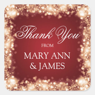 Thank You Wedding Sparkling Lights Gold Square Sticker