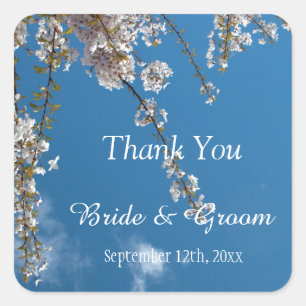 Thank you wedding stickers, cherry blossom square sticker