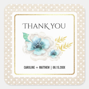 Thank You Wedding Watercolor Floral Burlap Square Sticker