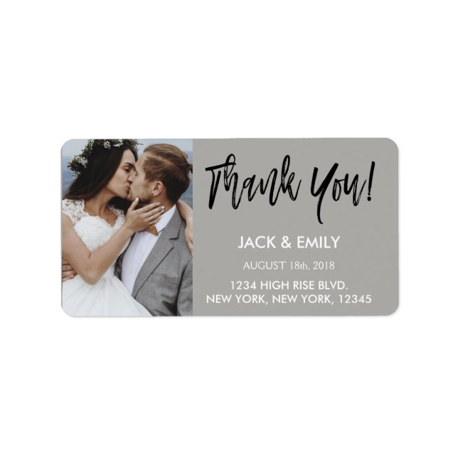 Thank You Wedding White & Black Script Photo Label (Front)