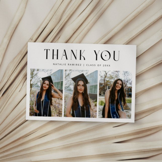 Thank You Whimsical Multi Photo White Graduation Announcement (Creator Uploaded)