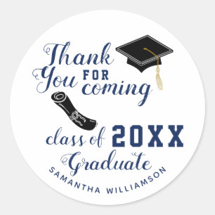 Thank You White and Blue Class of 2025 Graduate Classic Round Sticker