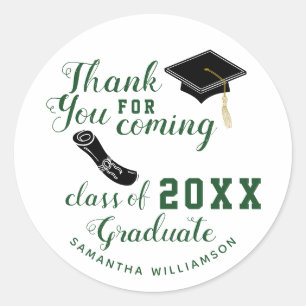 Thank You White and Green Class of 2024 Graduate Classic Round Sticker